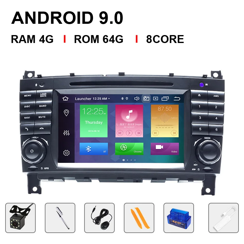 64ROM Carplay OBDCam 2 Din Android 9 Автомобильная магнитола мультимедиа для Mercedes/Benz W203 W209 W219 a-класс A160 c-класс C200 CLK200 gps Навигация DVD стерео - Цвет: 64ROM Carplay OBDCam