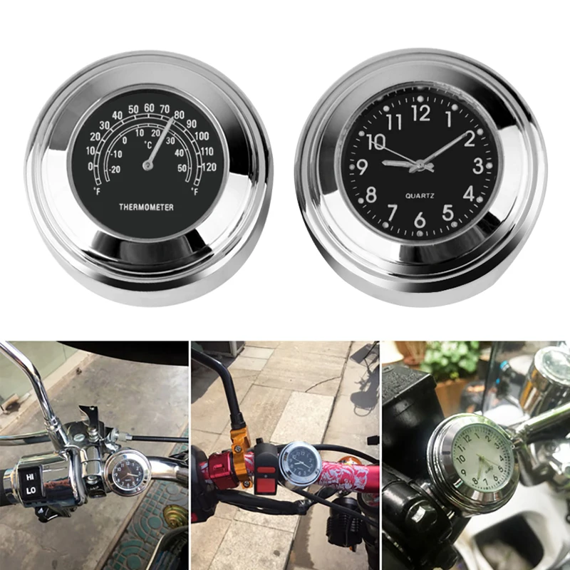 

1 Set Universal 7/8" Waterproof Chrome Motorcycle Handlebar Mount Quartz Clock Watch Aluminum Luminous Clock Moto Accessories
