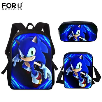 

FORUDESIGNS Cartoon Sonic The Hedgehog Pattern Primary Students School Backpack Set Boys Kindergarten Canvas Bookbag Mochila