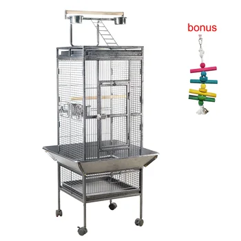 

Bird Parrot Cage Iron Bird Home Play Top Macaw Cockatoo Parakeet Conure Finch Cage Stainless Steel Bowl Lockable Wheels