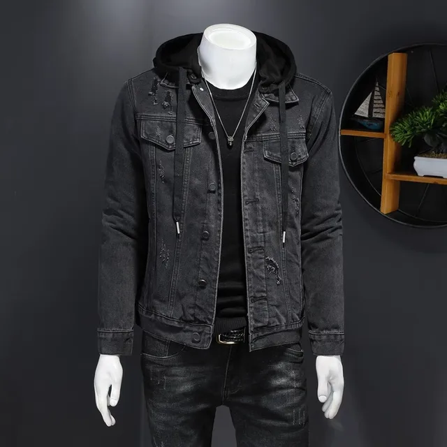 Winter Warm Padded Coat Motorcycle Black Men Denim Jacket Vintage Slim Fit  Single Breasted Long Sleeve Hooded Biker Jean Jackets - Denim Jacket -  AliExpress