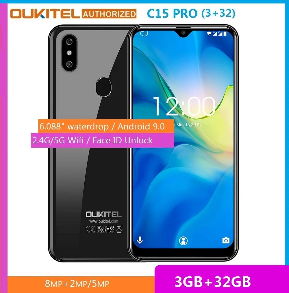 Смартфон OUKITEL C15 Pro 3 Гб ОЗУ 32 ПЗУ Android 9 0 Pie процессор MT6761 Waterdrop сканер отпечатка