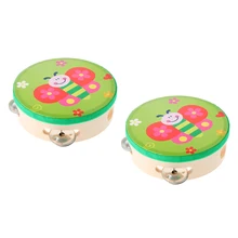 2 шт. детский бубен барабан из дерева ручной барабан с колокольчиками игрушка безопасный хлопающий музыкальный ударный инструмент хороший подарок