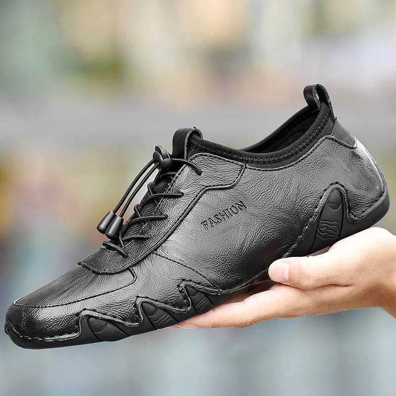 Летние сетчатые мужские лоферы дышащие кожаные ботинки кэжуал туфли на плоской