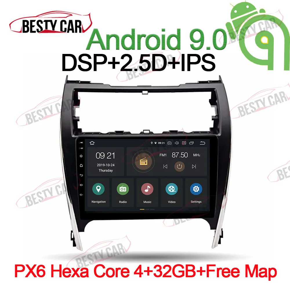PX6-4-32GB-CarPlay 10," Android 9,0 Автомобильный мультимедийный плеер Радио Стерео gps навигация для Toyota Camry 2012~ 14 США и средний восток версия головное устройство DSP - Цвет: PX6-4-32GB-CarPlay