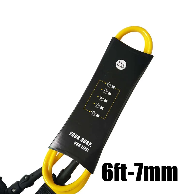 6ft-7mm yellow Прямой поводок 6ft/7ft/8ft/9ft для поводок 7 мм черный/красный/lblue/желтого цвета, дизайн, Лиш для серфинга - Цвет: 6ft-7mm yellow