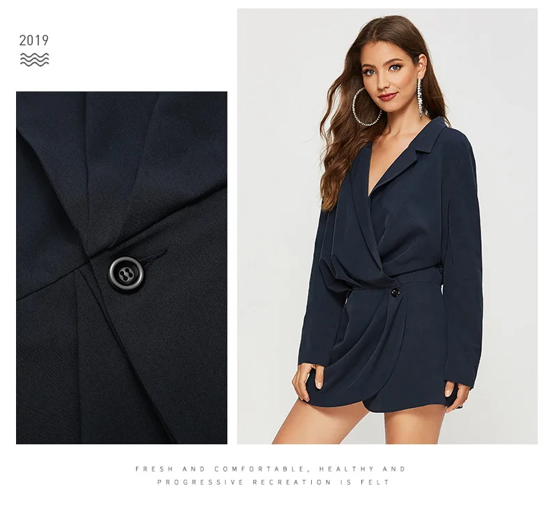 Early Autumn New Style Korean-style-Hugh Body V-neck Loose-Fit Dress Casual Long Sleeve Small Suit Coat Women's