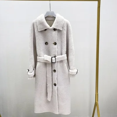Beige white Высококачественная шерсть шуба для женщин Зимняя мода двубортная натуральная оторочка из овечьей шерсти пальто женские теплые куртки пальто - Цвет: Beige white