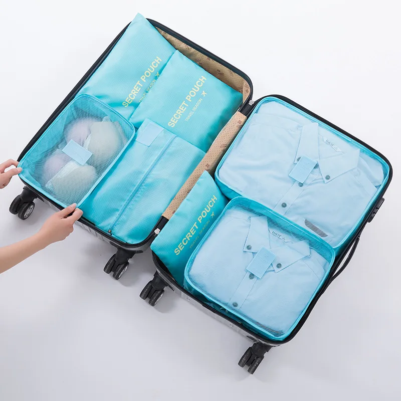 6pcs packing cubes Travel Organizer Bag Clothes Pouch Portable Luggage Suitcase Chic Bags Unisex Use Travel Accessories - Цвет: Sky Blue