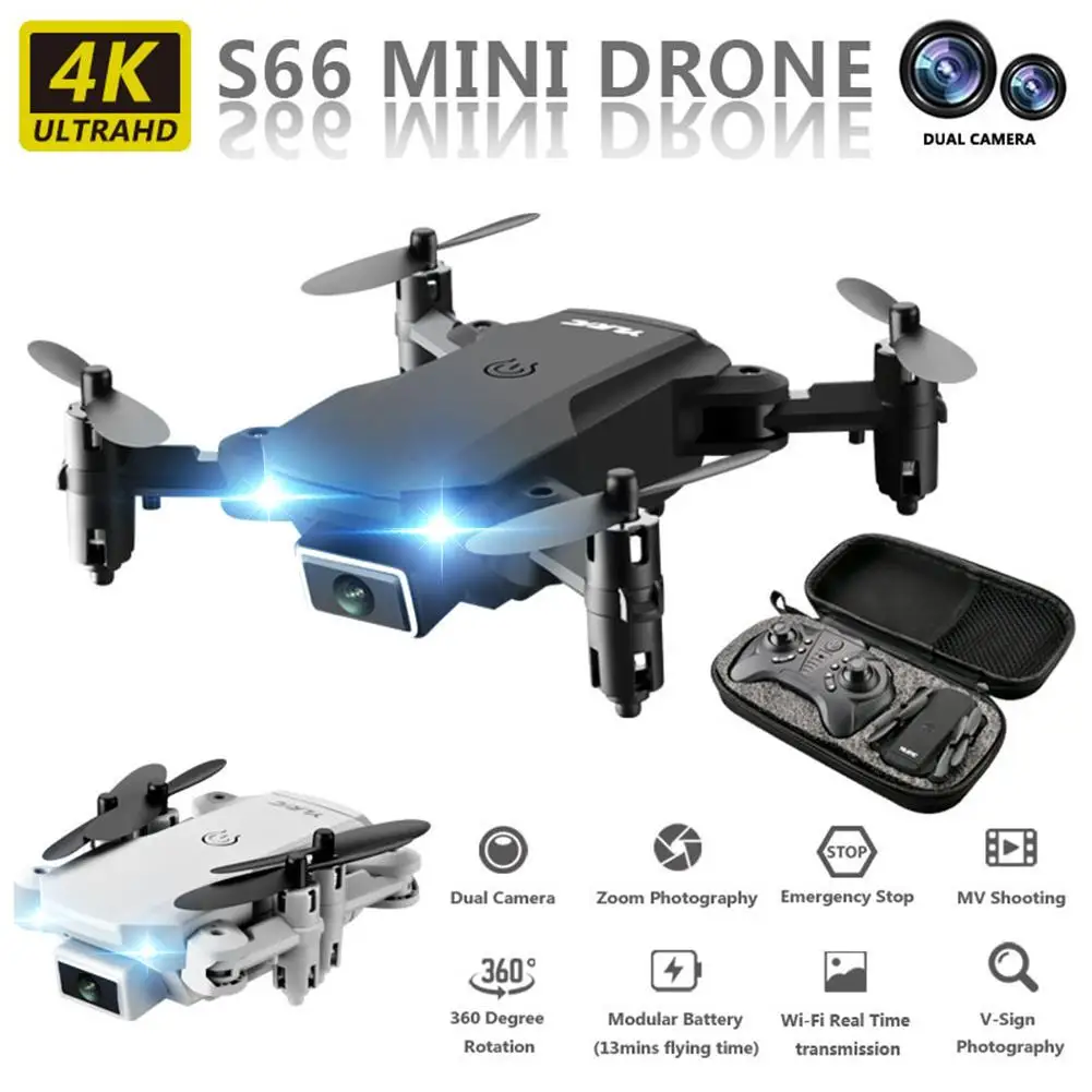 S66 Mini Drone Selfie WIFI FPV 4K Dual HD Camera Foldable RC Quadcopter Toy F6L1 