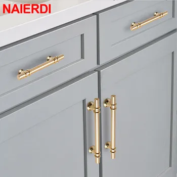 NAIERDI Zinc Alloy Black Gold Door Handles Pulls Furniture Handle Fashion Aluminum Kitchen Cabinet Handles Solid Drawer Knobs