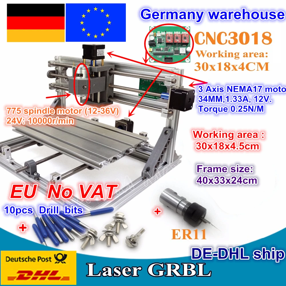 

DE ship Mini Laser Engraving Machine CNC 3018 Laser Engraver DIY Hobby Cutting Tools ER11 GRBL for Wood PCB PVC Mini CNC Router