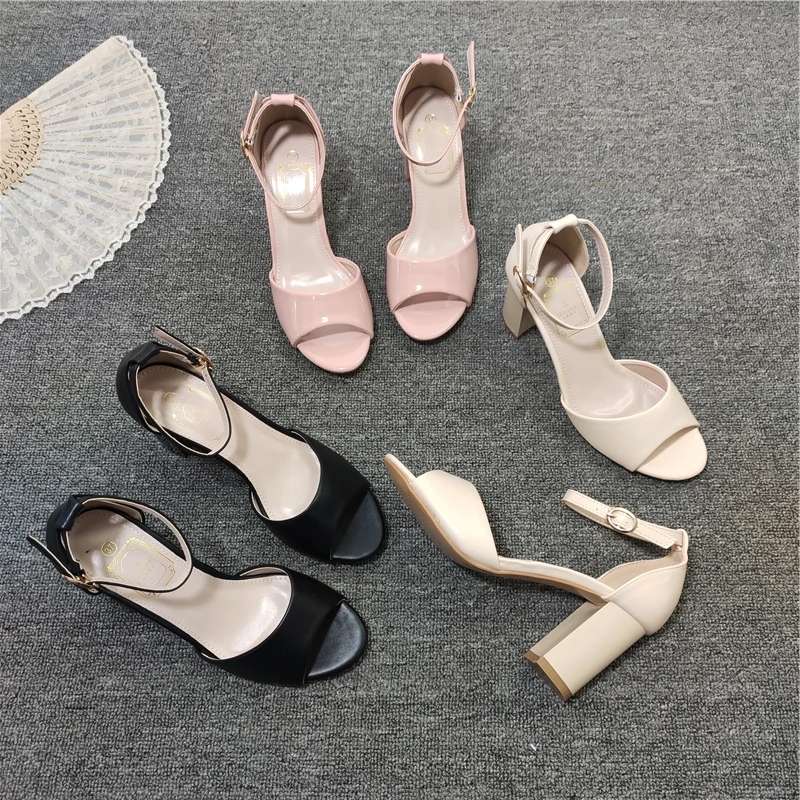 

Block Heels Comfort Shoes For Women Beige Heeled Sandals Ankle Strap Open Toe Large Size Chunky Comfort Block Black Female Peep