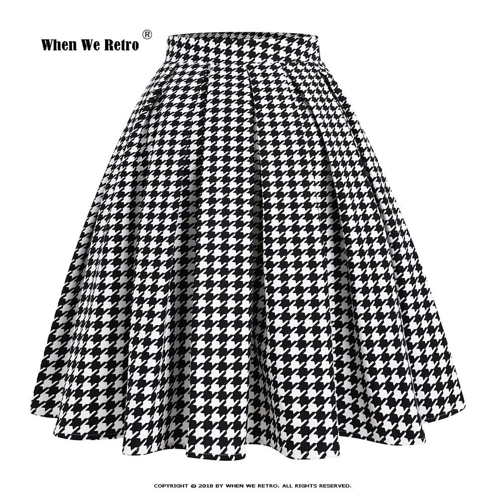50s 60s Hepburn Retro spódnica w kratę VD2601 boohoo kobiety Flare wysokiej  talii czarna plisowana spódnica|Spódnice| - AliExpress