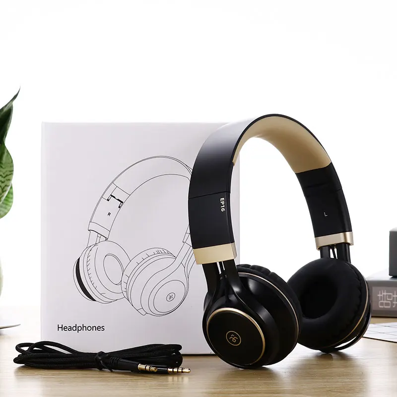 New black with box Красочные игровая гарнитура EP16S 3,5 мм проводной повязка fone de ouvido складной стерео бас гарнитуры геймера для офиса музыкальные наушники - Цвет: New black with box