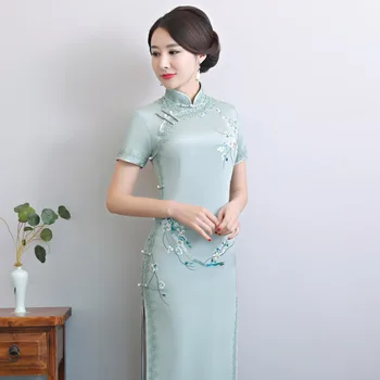 

2020 Vestido De Debutante Factory Direct Sales New Retro Cut Hand Embroidered Long Silk Cheongsam Wholesale Of Daily Improved