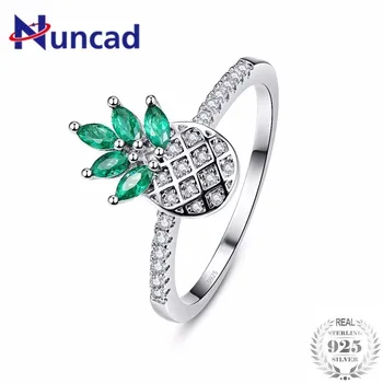 

100% 925 Sterling Silver Pineapple Finger Ring CZ Green Leaf Horse Eye Female Rings for Women Sterling Silver Jewelry