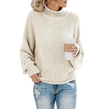 Осень зима вязаный свитер пальто Женская мода Европа Толстая линия Высокий воротник Свободный пуловер свитера женские