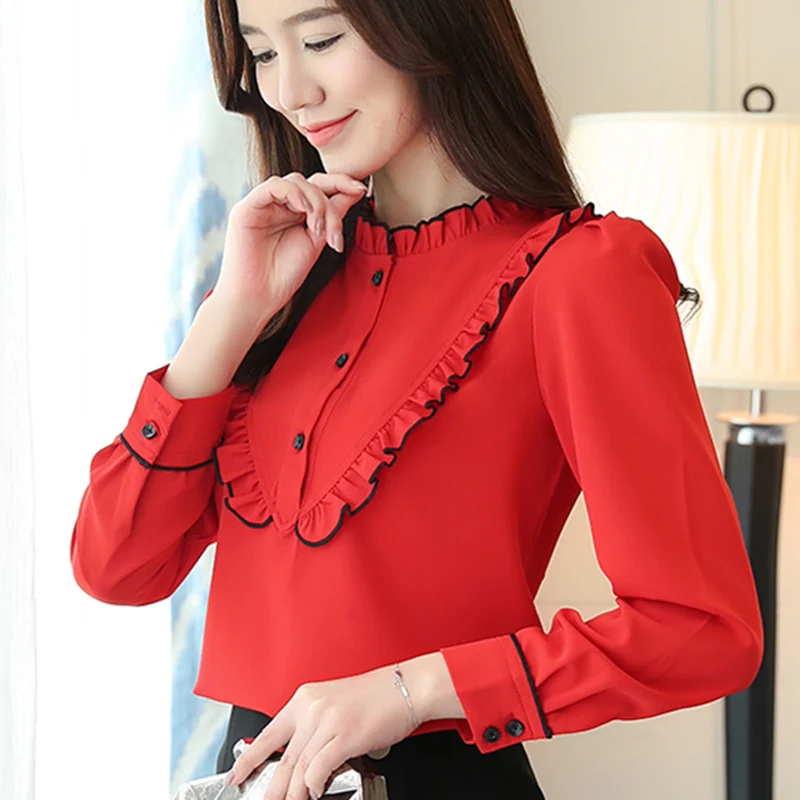 

Korean Fashion Chiffon Women Blouses Petal Sleeve White Women Shirts Plus Size XXXL Blusas Femininas Elegante Ladies Tops