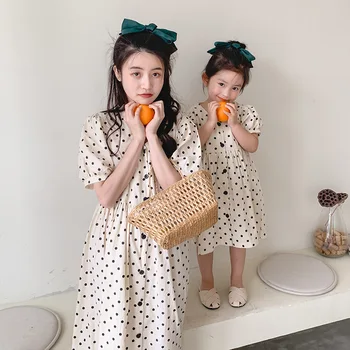 

Parent-Child Matching Outfit 2020 Summer New Korean Dot Cotton Dress Children's Short-Sleeved Clothes Single-Breasted Dress