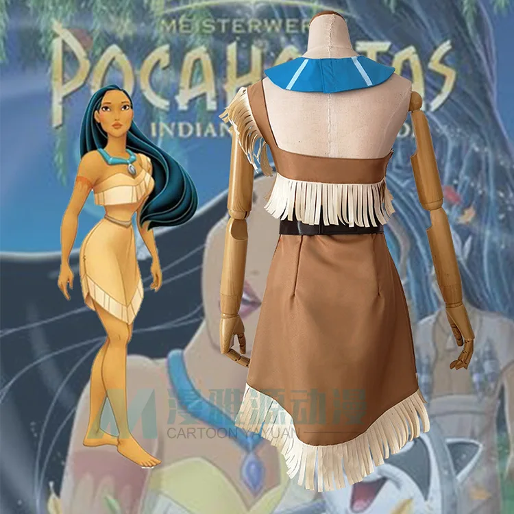 Women's Halloween Indian Princess Pocahontas Costume with Sloping Shoulders and Necklace - Matoaka Fancy Dress image 3
