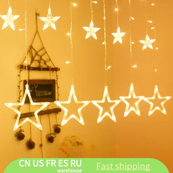 

123pcs LED Solar Light Remote Control Curtain String Light with Stars Moons Waterproof Decorate Christmas Party Garden Light