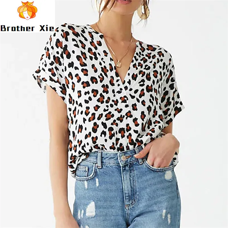 

Chiffon Blouse Summer Women Batwing Short Sleeve Blouse Leopard Print Casual Loose Tops Tunic Plus Size Chemisier Femme Blusas
