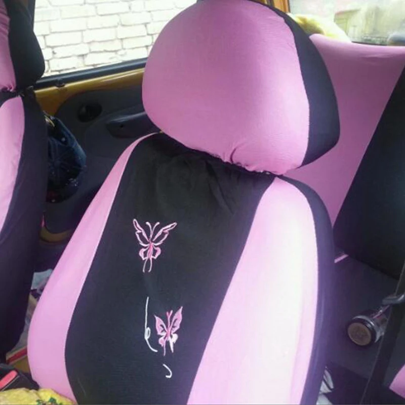 4/9 unids/set rosa asiento de coche cubre mariposa bordado coche estilo  mujer asiento cubre automóviles Interior accesorios