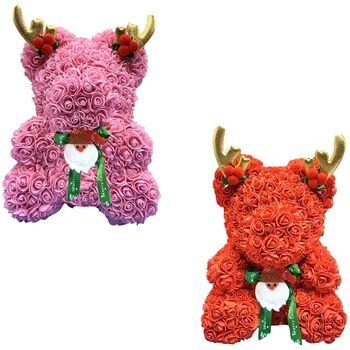 

40cm Teddy Bear of Rose Artificial Flowers PE Rose Bear Antlers Rose Bear for Valentines/Wedding/Christmas Gift