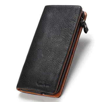 

Hot Long Fund Man Hand Take Package Soft Genuine Leather Head Layer Cowhide Wallet More Function Small Change Package purse high