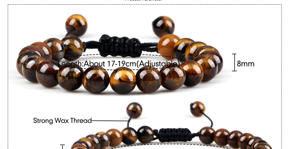 Natural Tiger Eye Stone Bracelet 4 6 8mm Round Beads Braided String Bracelets & Bangles Handmade Adjustable Yoga Wrist Jewelry