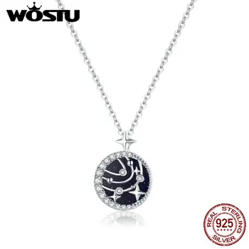 

WOSTU Real 925 Sterling Silver Star Necklace Starry Sky Shiny Zircon Long Chain Link Necklace For Women Romantic Jewelry CTN200
