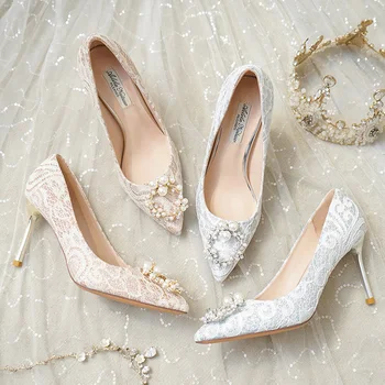 

Wedding Shoes Women Crystal 2019 New Bride Shoes Champagne Silver Dress Wedding Shoes Bridesmaid Heel Shoes Non-slip Party Shoes