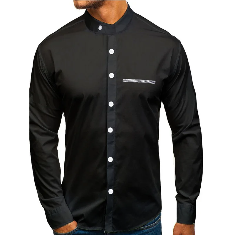 

COLDKER Men's Cloth Long Sleeve Shirts Solid Pattern Turn-down Collar Blouse For Male Casual Slim Fit Clothing Man