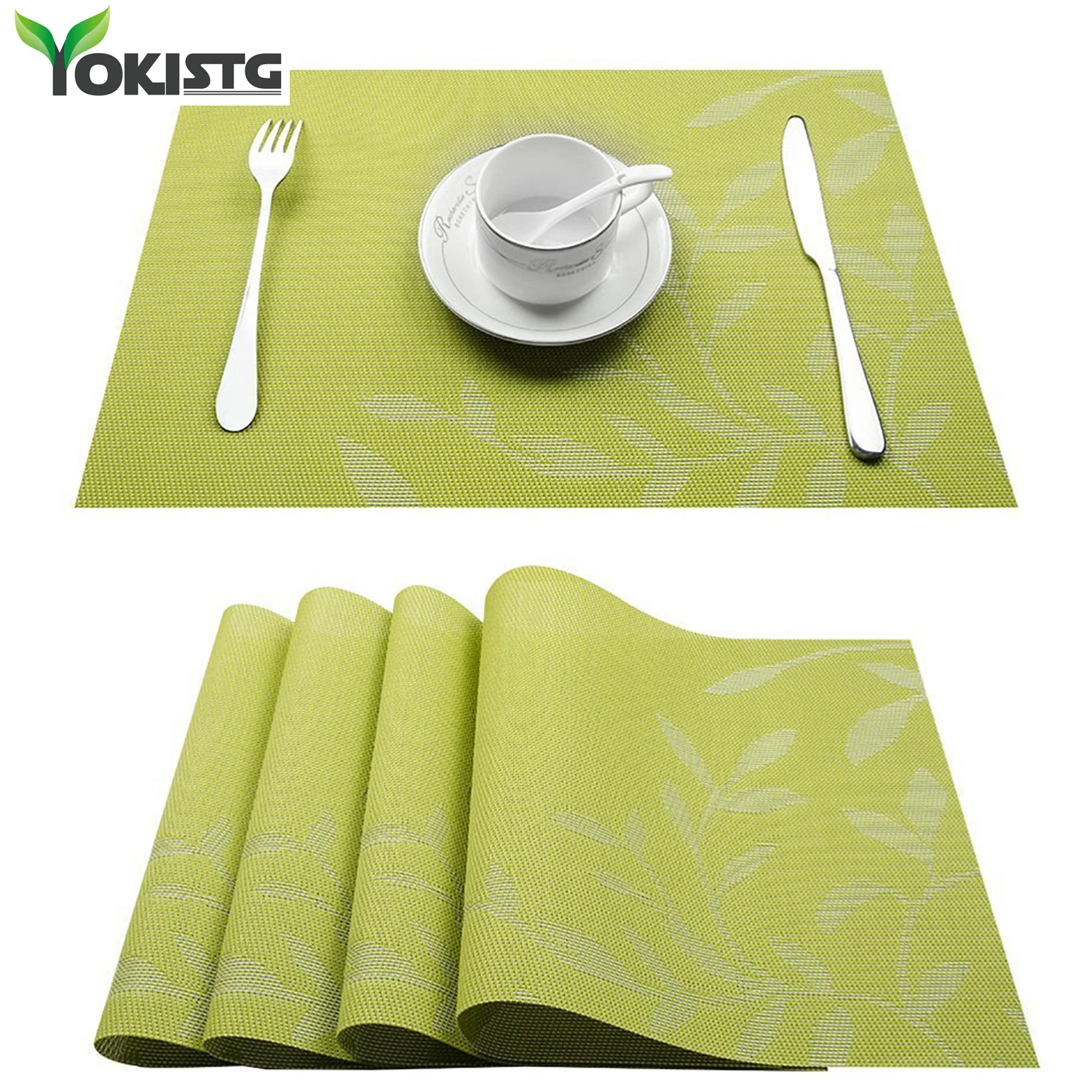 YokiSTG ПВХ листья шаблон квадратные салфетки для обеденного места коврик в кухонные принадлежности посуда чашки вина коврик