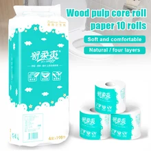 

Toilet Paper 10 Rolls Bulk Super Absorbent Roll Paper Towel Bathroom White Soft 4-layer Printing Core Virgin Pulp