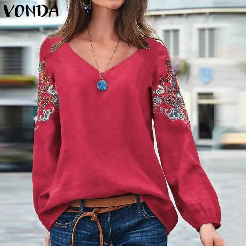 VONDA, осенняя блузка с принтом для беременных,, Повседневная блуза с длинным рукавом, хлопковые рубашки, женские топы, туника для беременных, богемные блузы