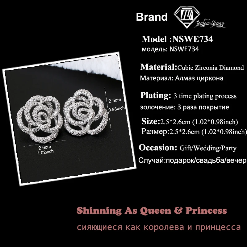 Brilliant Elegane Big Flower Stud Earrings for Women Gold Color Red Zirconia Studs Earring Fashion Jewelry Brincos