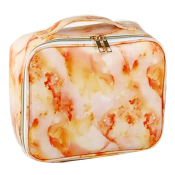 

Fashion Makeup Bag Organizer Travel Marble Cosmetic Case Portable Large Toiletry Bag With Brush Holder