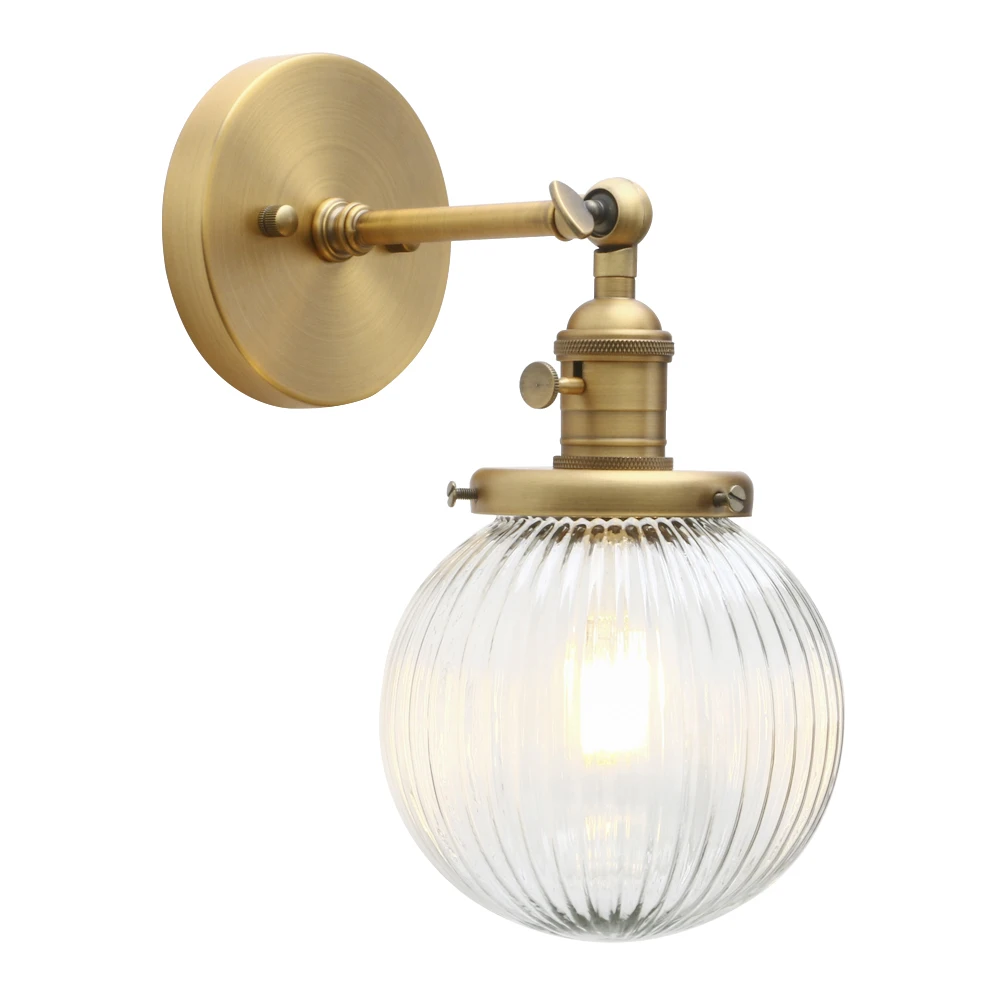 Permo Industrial Ribbed Globe Glass Wall Light Fittings, Switched Wall sconces Lighting for Kitchen Island Living Room Bedroom
