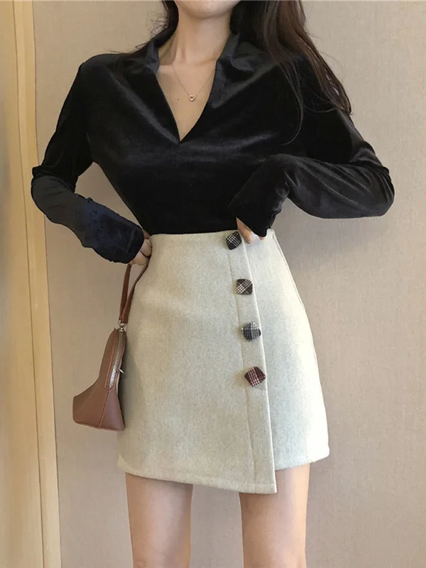 Woolen Short Skirt Women's Autumn & Winter 2019 New Style Korean-style Versitile Fashion High Waist Skirt Slimming Sheath Skirt Woolen Short Skirt Women's Autumn & Winter 2019 New Style Korean-style Versitile Fashion High Waist Skirt Slimming Sheath Skirt