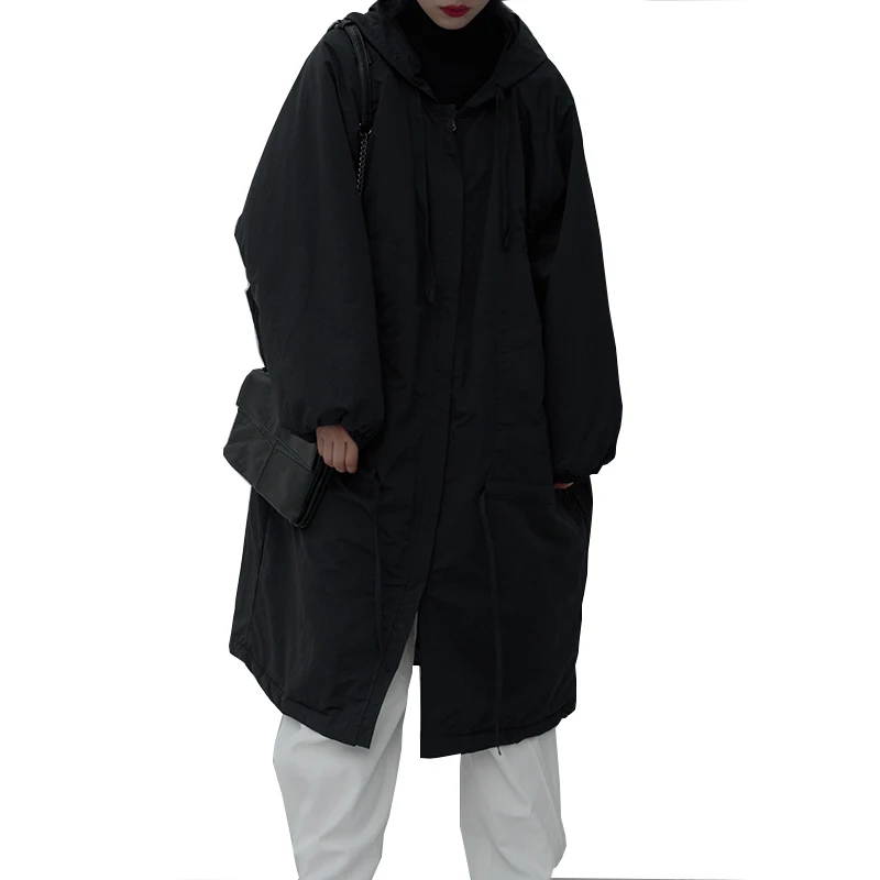 black DMY1185 XITAO, осенне-зимнее пальто для женщин, плюс размер, парка с капюшоном, модная, на завязках, в стиле Харадзюку, теплая одежда для женщин, DMY1185 - Цвет: black DMY1185