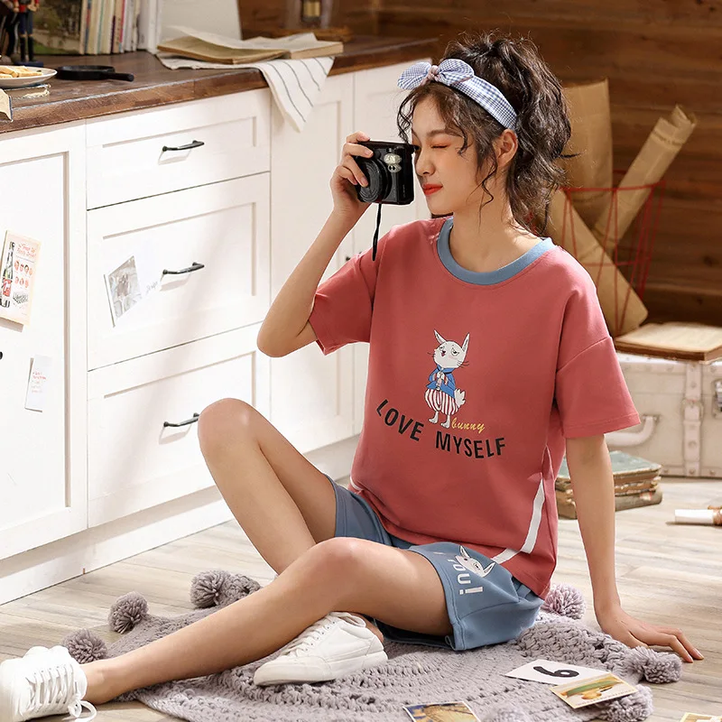 

906 # Small Fox Pullover JZ Short Sleeve Shorts Pajamas Homewear Set Series