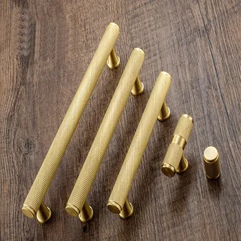 

Gold Knurled/Textured simple kitchen cabinet knobs and handles Drawer Pulls Bedroom Knobs Brass T Bar Cabinet Hardware