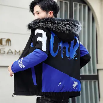 

Fashion Winter Jacket Men Big Cool Fur Collar Casual Parka Outwear Thicken Warm Hooded Outwear Coat