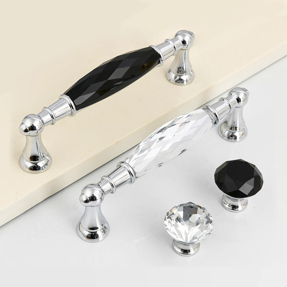 

96/128mm Long Crystal Wardrobe Handles Dresser For Cabinet Kitchen Pulls Cupboard Knob Zinc Alloy Drawer Wardrobe Cabinet Knobs