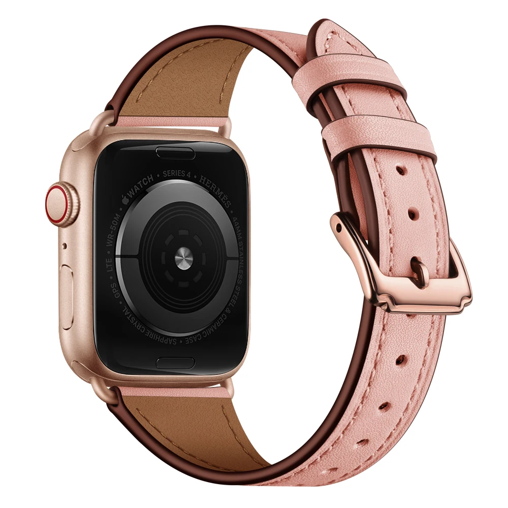 pink Для apple watch Band series 5 сменный ремешок из натуральной кожи совместим с iwatch series5 40 мм 44 мм браслет - Цвет ремешка: pink