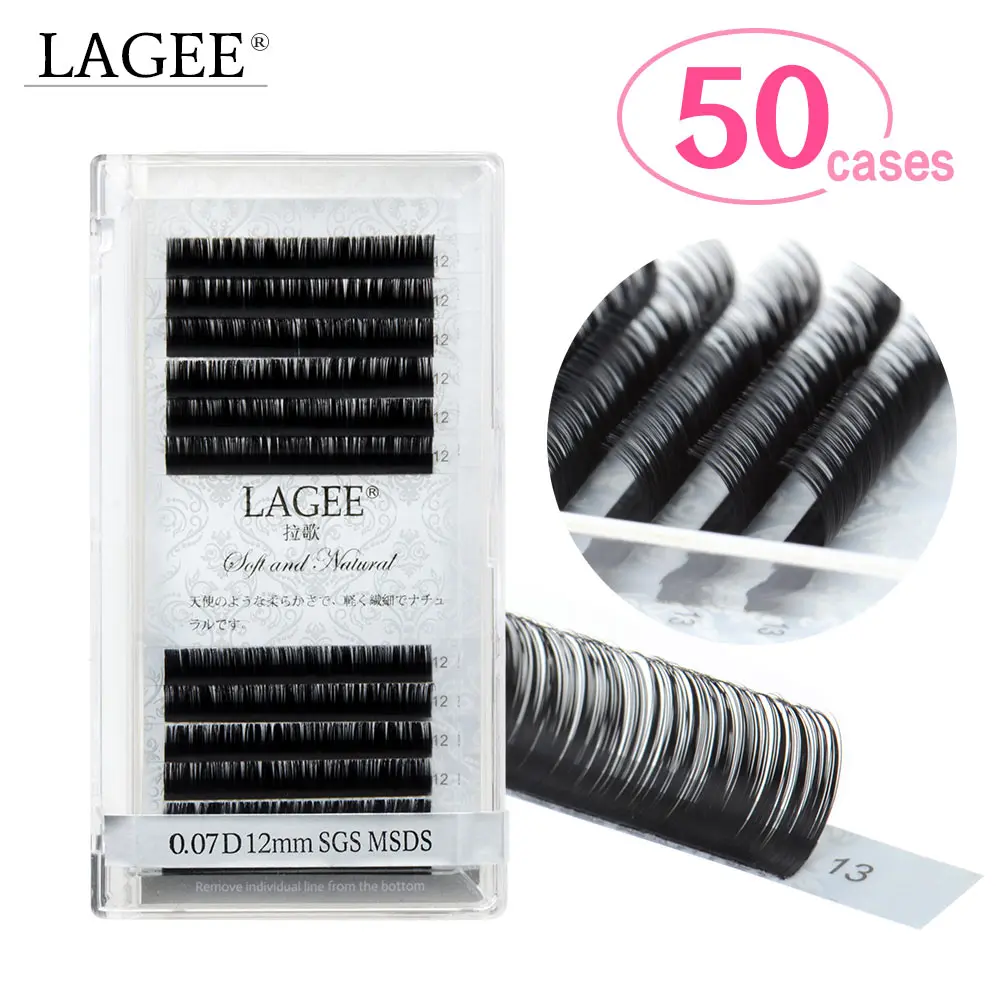 LAGEE 50 Cases Individual Eyelash extensions Faux Mink Lashes False lash makeup tool All Size J B C CC D bulk