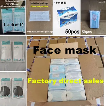 

50-100 Pcs Disposable Masks Bag boxed mondkapjes Face Mask Masque individual package 3-layer Mouth Mask Mascarilla mascarilas