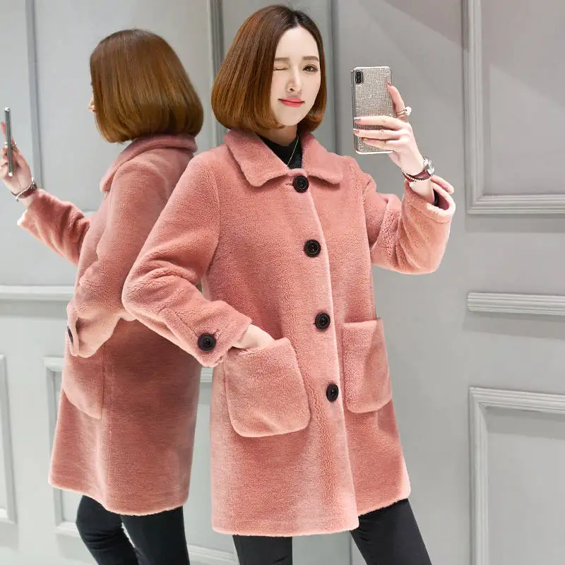 

2019 Autumn Winter Female Natural Sheep Shearing Fur Jacket Women Real 100% Wool Fur Coats Clothes Fashion Korean Outwears A99